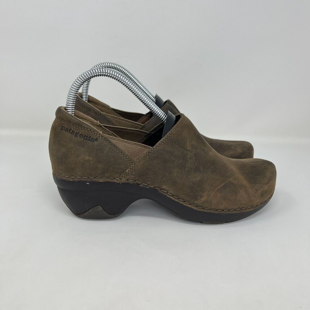 Patagonia Mule Clogs Brown Leather Wedge Slip On Shoe Women's Size 8.5